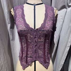 Ann Ferriday VTG Unworn Mixed Stretch Lace / Silk Hook N Eye Corset Vest Top S